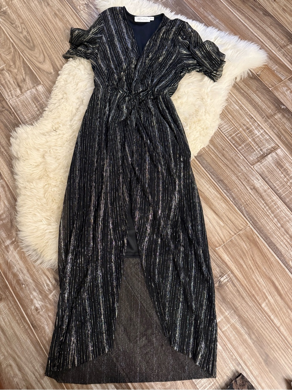 All in Favor Black Evening Dress with Metallic Accents
